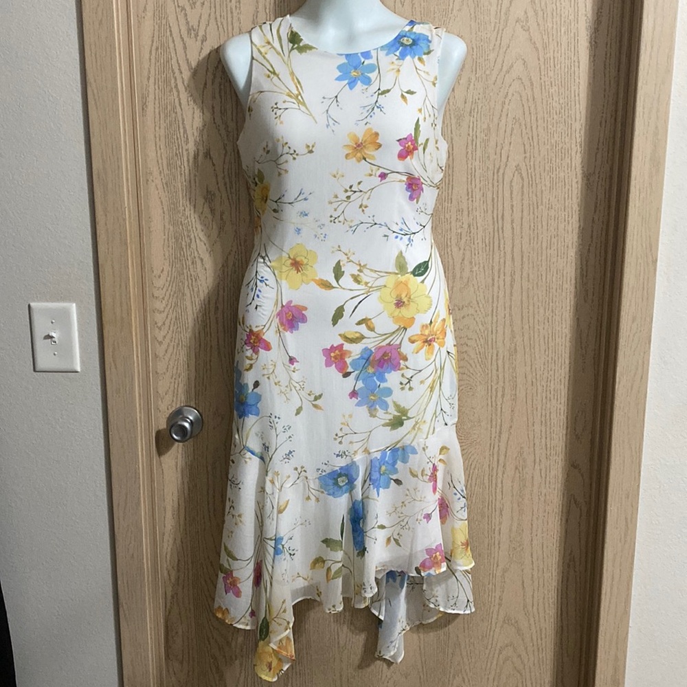 Calvin Klein size 10 asymmetrical dress floral white
